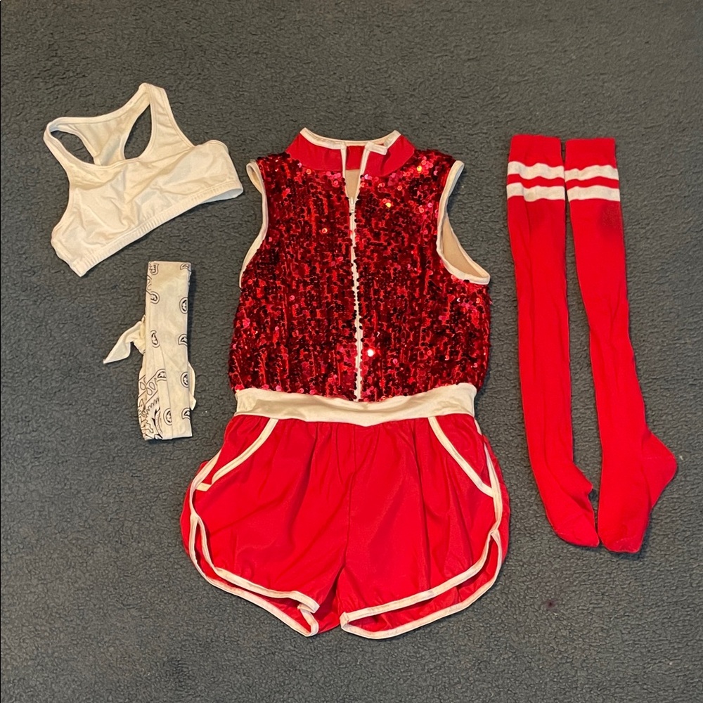 Hip-Hop Red Sequin Kids Dance Costume Set - Picture 2 of 4